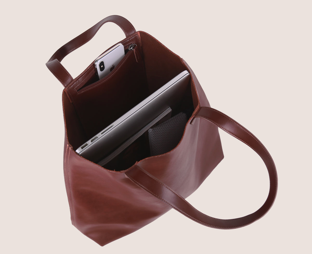 Made Easy – Genuine Leather Spacious 16" Laptop Tote - Francine Collections